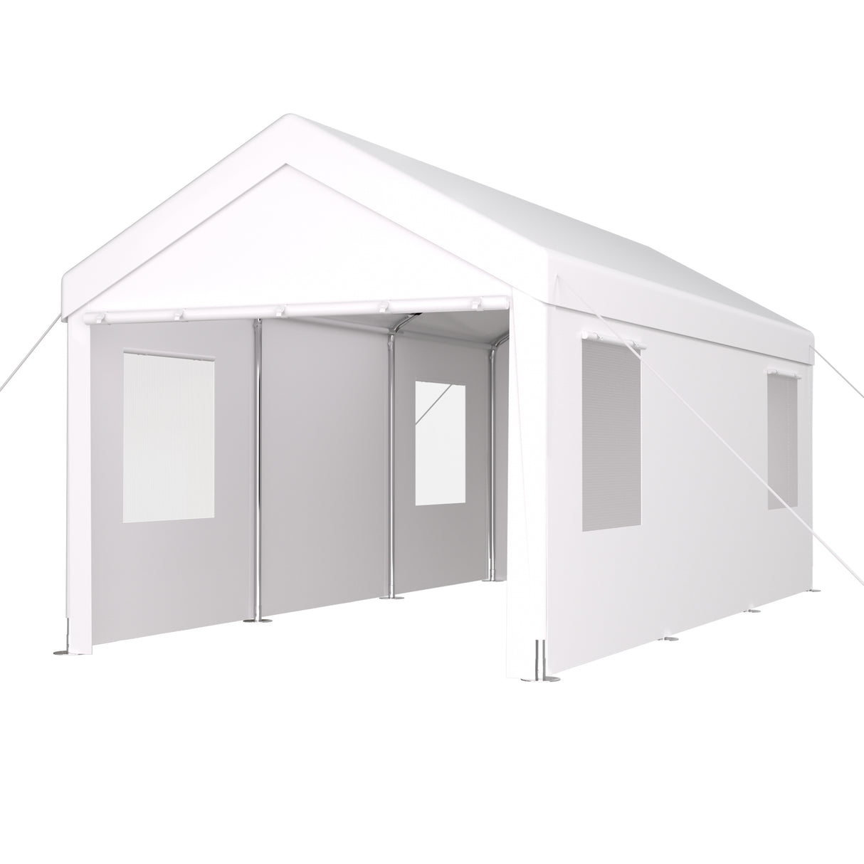 Abri d'auto 10' x 20', auvent de garage portable robuste avec 2 portes enroulables et 4 fenêtres ventilées