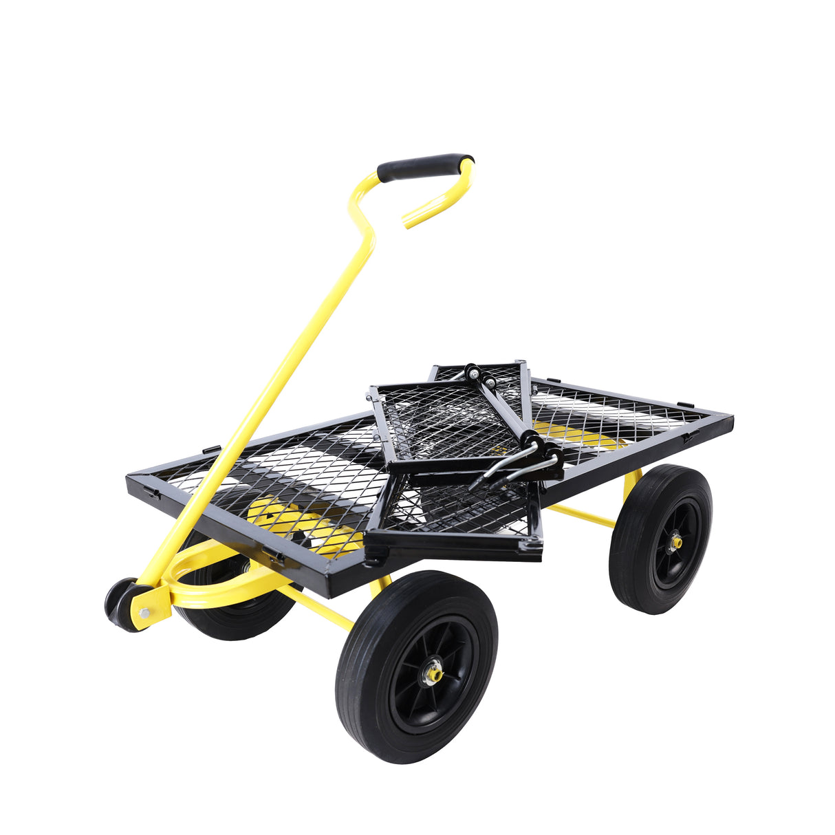 Solid Wheels Tools Wagon Cart Garden Trucks Transport Firewood Black Yellow