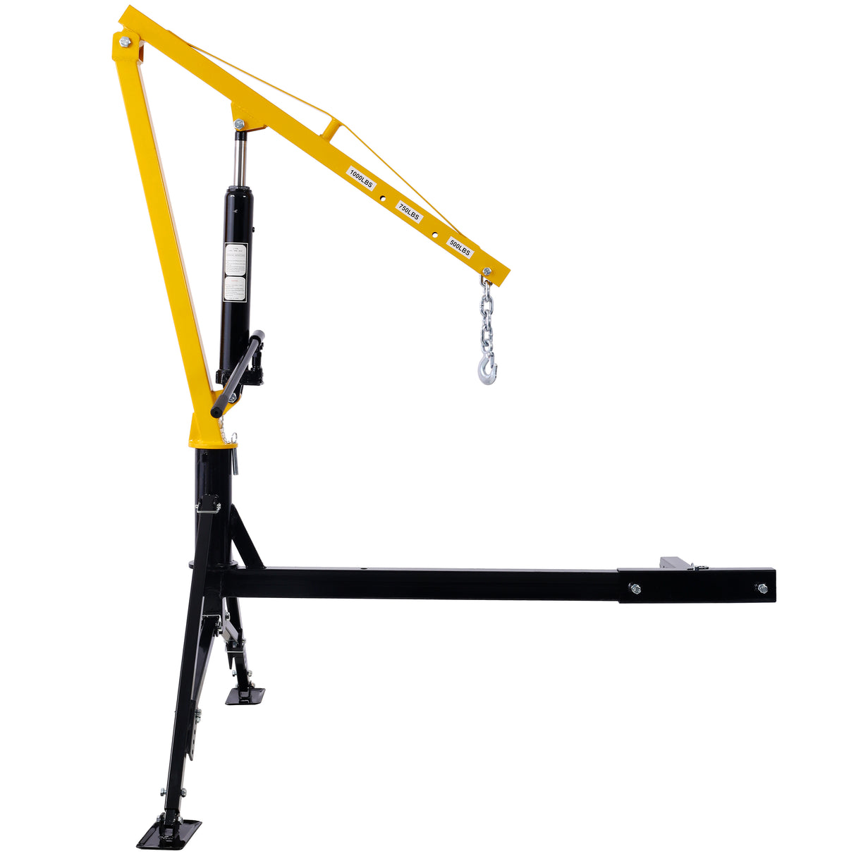 Receiver Hitch Mounted Hydraulic Swivel Pickup Truck Crane 1000 lbs Capacity With 3 Boom Capacities of 500 lbs 750 lbs and 1000 lbs--Yellow