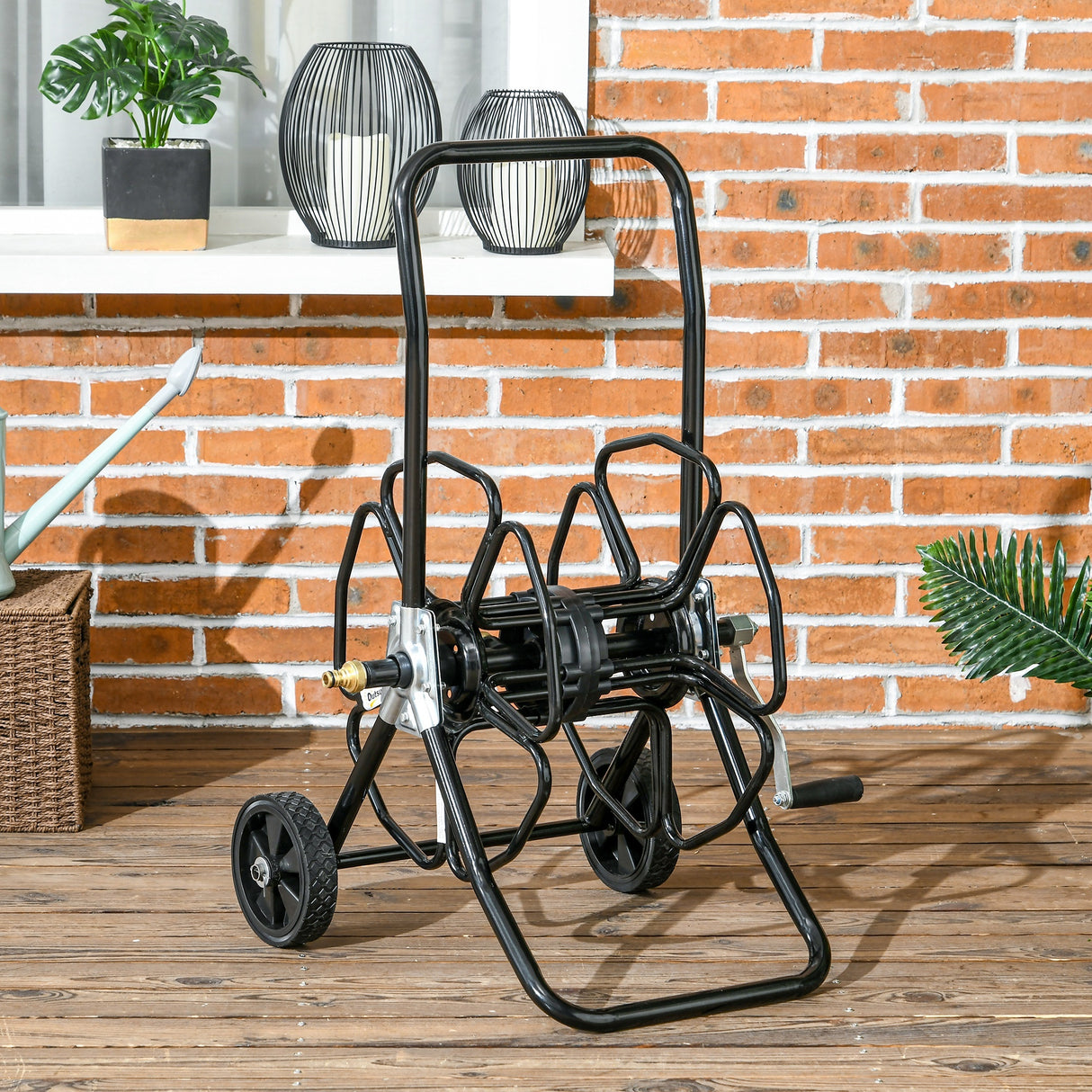 Garden Portable Water Hose Reel Cart Hold Up to 98' of 5/8" Hose (Hose Not Included) with Wheels for Yard Lawn--Black