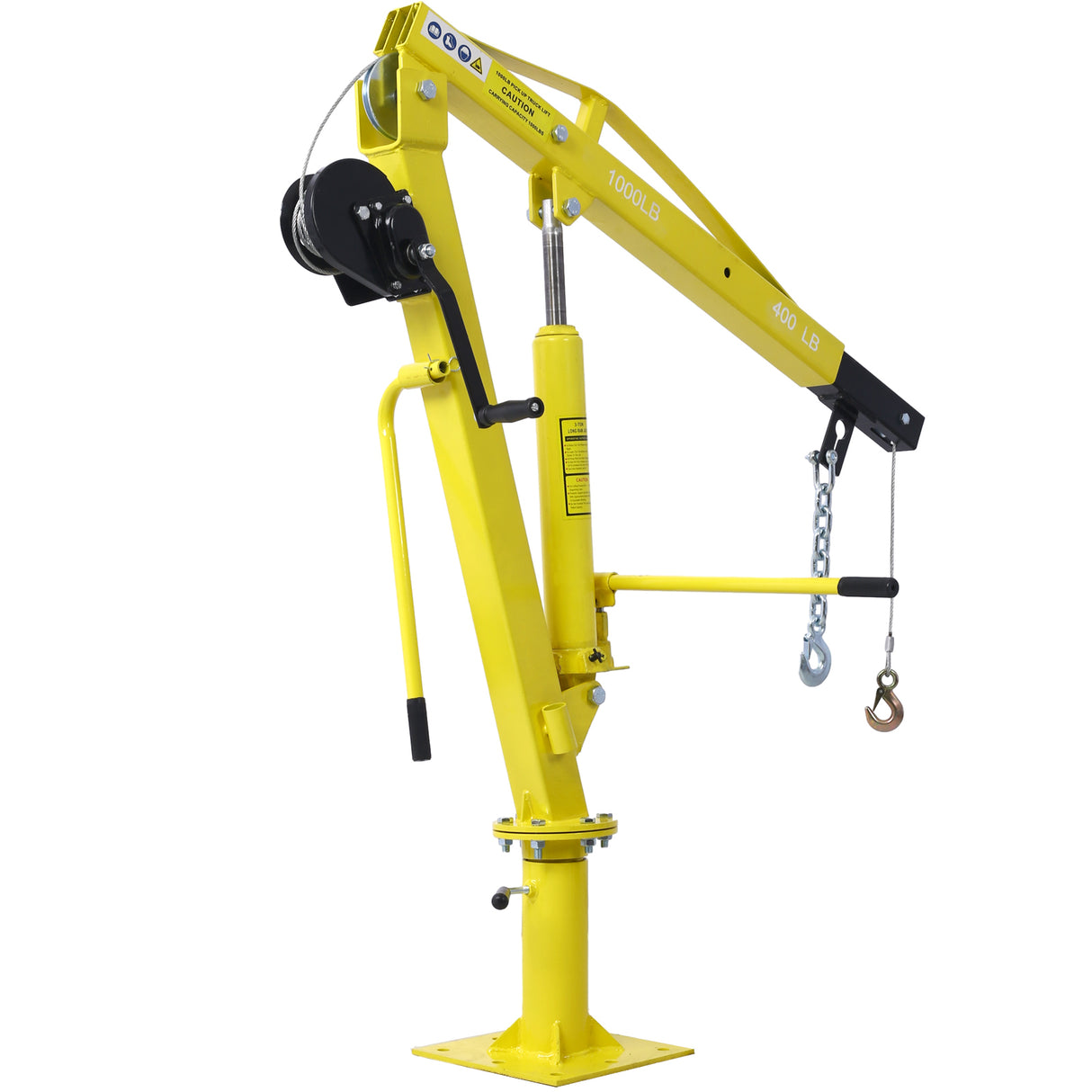 Hydraulic Pickup Truck Crane with Hand Winch Bed Hoist Jib 1000-Lb. Capacity Yellow