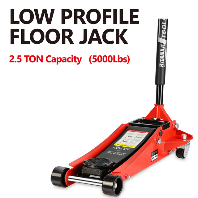 2.5 Ton Low Profile Floor Jack Steel Racing with Dual Pistons Quick Lift Pump Lifting Range 3.5"-19.5"