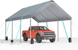 Sannwsg 10 * 20 Heavy Duty Carport Canopy Extra Large Portable Car Tent Garage with Adjustable Peak Height from 9.5ft to 11ft Removable Roof &Side Walls for Car SUV Boats--Gray