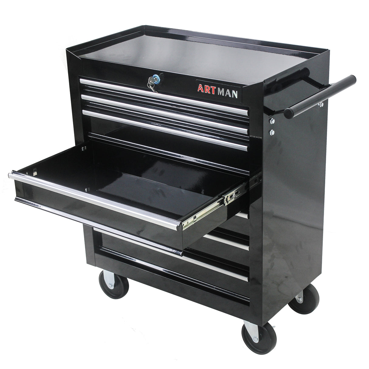 7 Drawers Multifunctional Tool Cart with Wheels Black