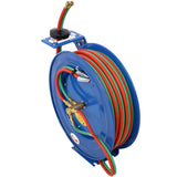 Welding Hose Reel Retractable 1/4 Inch x 100 Foot Twin Oxygen Acetylene Rubber STD Max 200PSI Heavy Duty Industrial Single Arm Construction