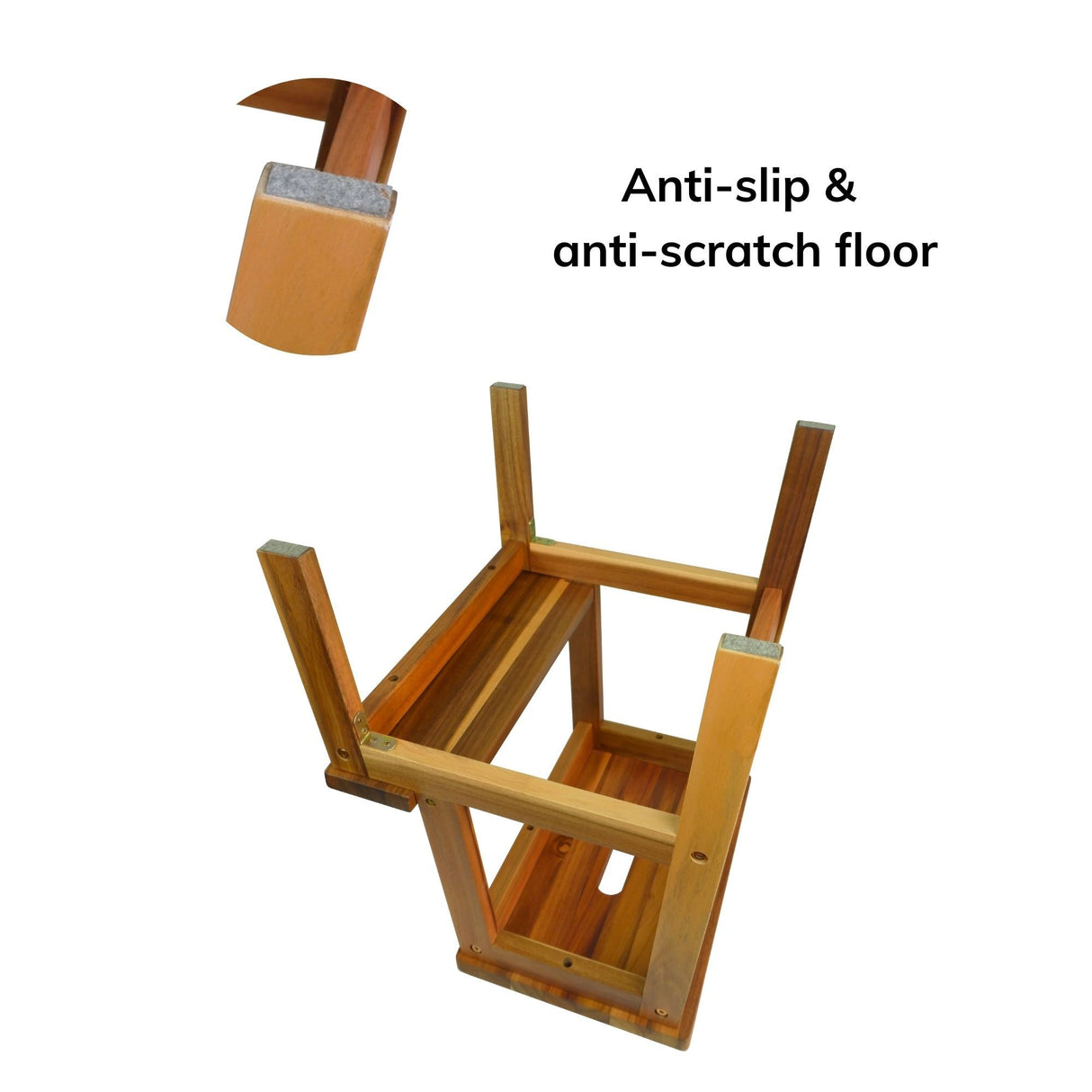 Tabouret à deux marches en bois d'acacia rectangulaire de petite taille, capacité de 250 lb