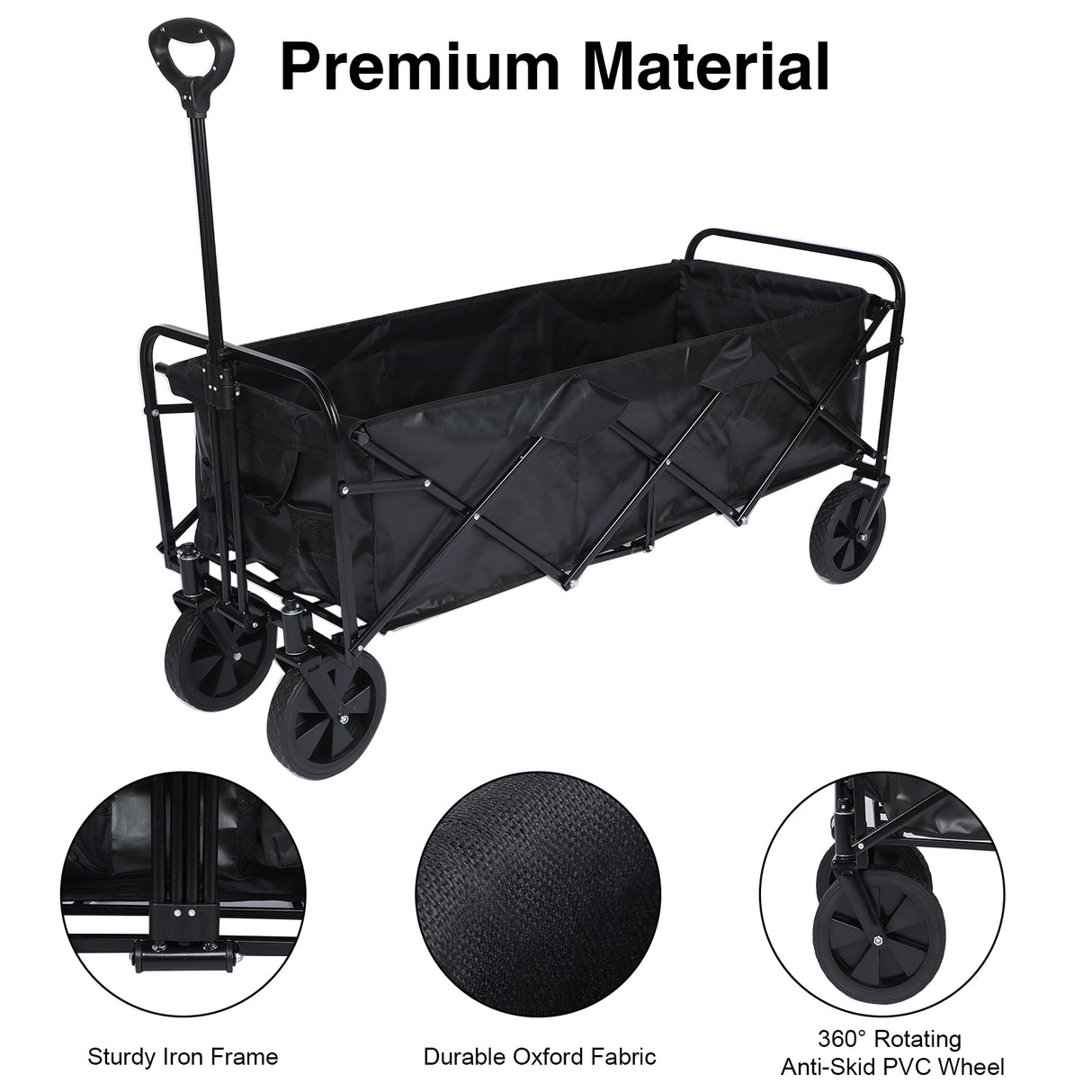 Carrito de mano plegable resistente con toldo extraíble, ruedas de 8 pulgadas, asas ajustables y tela doble para ir de compras, picnic, playa, camping, capacidad de 330 libras