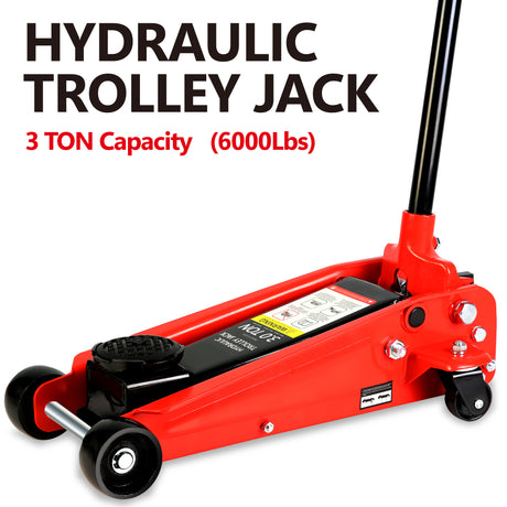 Hydraulische trolley met laag profiel en stalen race-vloerkrik met zuiger-snelhefpomp Capaciteit van 3 ton (6.000 lb) Hefbereik 5,1"-20"