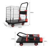 Plate-forme pliable, panier de camion à main, chariot à Cage, capacité de poids de 330 lb, noir + rouge