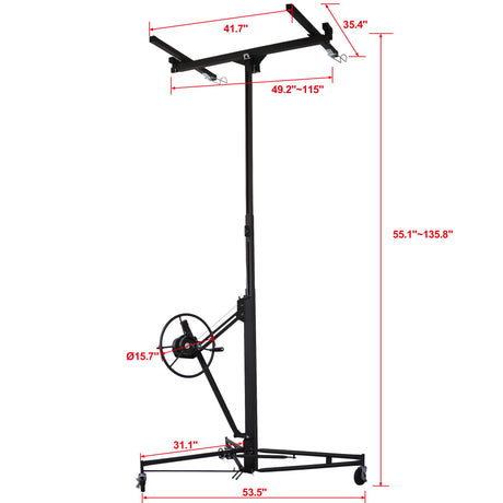 11' Lift Drywall Panel Hoist Jack Lifter Black