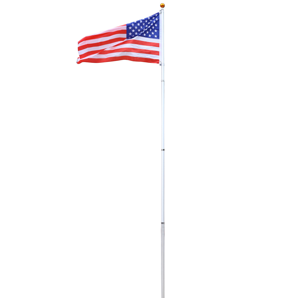 16FT Telescopic Sectional Flag Pole Kit Extra Thick Heavy Duty Aluminum Flagpole Outdoor Inground with Topper Balls for Yard Residential or Commercial