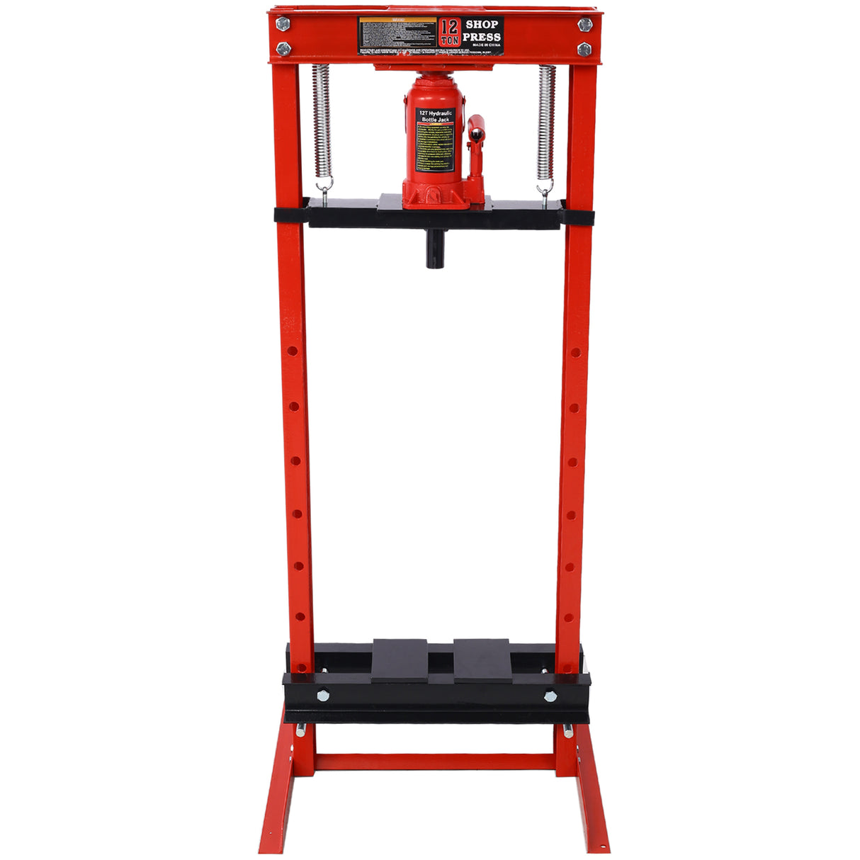 12-Ton Capacity Floor Mount with Press Plates H-Frame Garage Press Adjustable Working Table Height Red