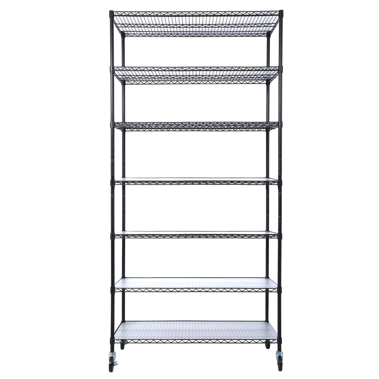 7 Tier Metal Shelf Wire Shelving Unit 2450lbs Heavy Duty Adjustable Storage Rack na may Mga Gulong at Shelf Liner para sa Closet Kitchen Garage Basement Commercial Shelving 81.5" H x 48" L x 18" D Black