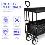 Carrito de mano portátil plegable resistente con dosel extraíble, ruedas de 8 pulgadas, asas ajustables y doble tela para ir de compras, picnic, playa, camping, color negro