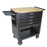 4 Drawers Multifunctional Tool Cart with Wheels and Wooden Top Black