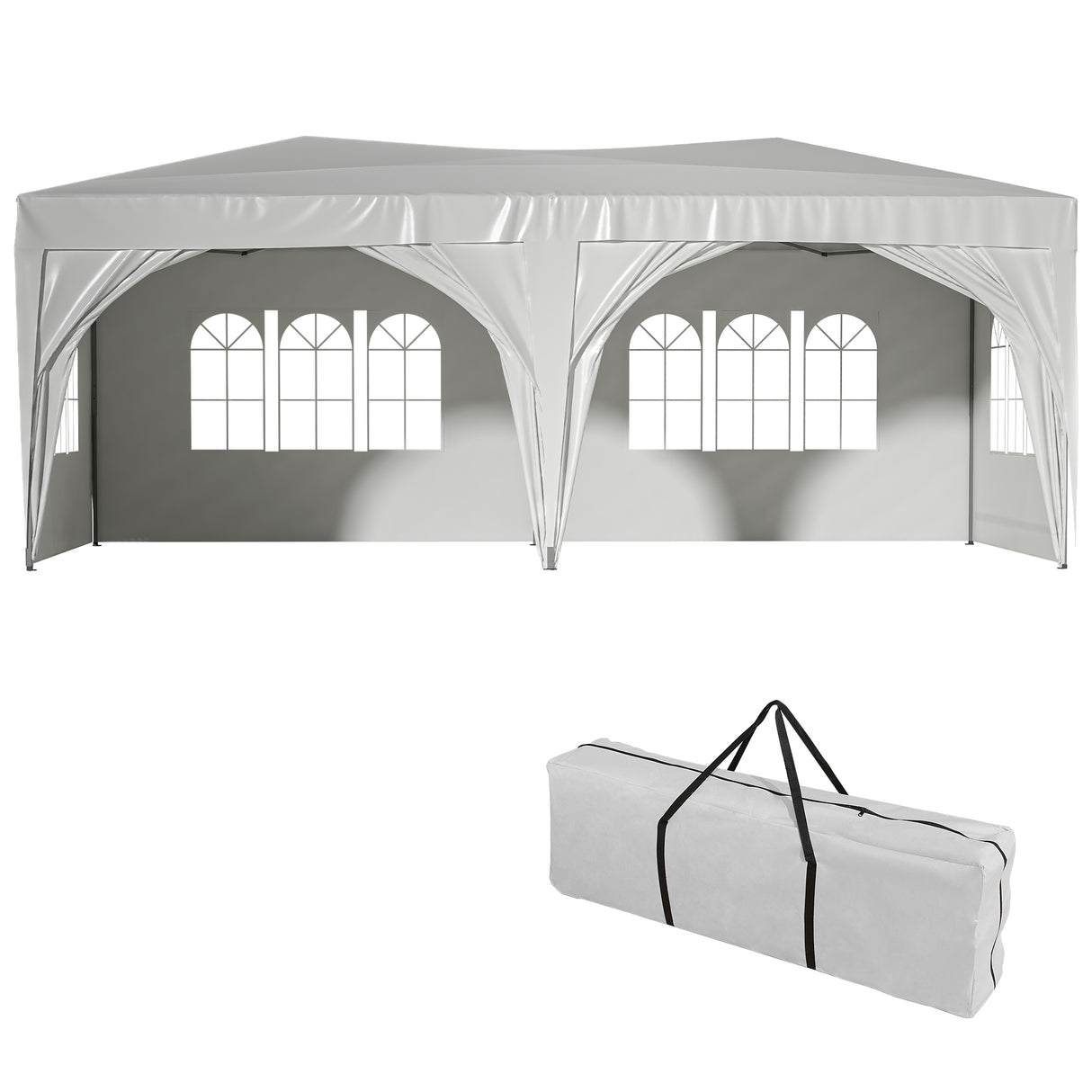 10'x20' EZ Pop Up Canopy Outdoor Portable Party Folding Tent with 6 Removable Sidewalls + Carry Bag + 6pcs Weight Bag Beige White