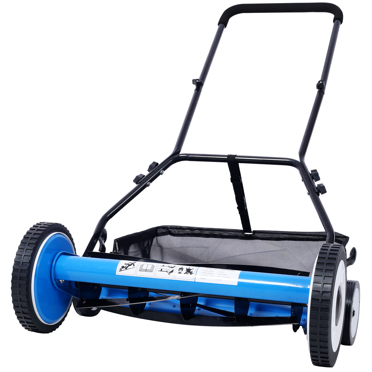 20-Inch 5-Blade Push Reel Lawn Mower with Grass Catcher 4 Wheels Blue