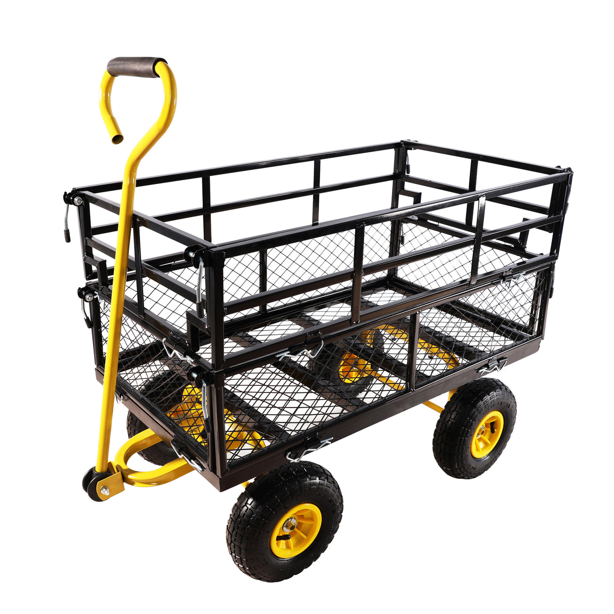 Wagon Cart Garden Trucks Transport Firewood Yellow Black Steel 600 lbs Capacity