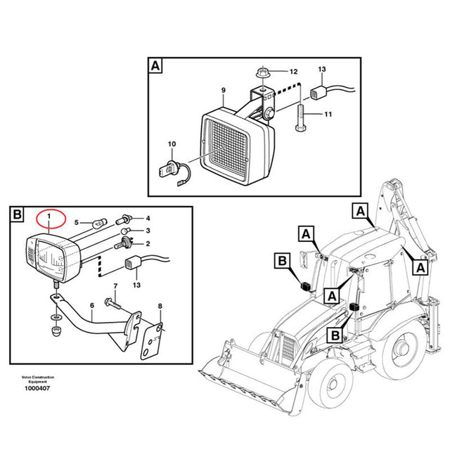 12V Koplamp VOE11882263 voor Volvo BL61 BL61B L20B L20F L25B Lader