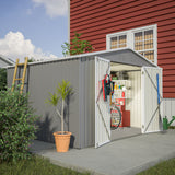 10X8 FT Outdoor Storage Shed All Weather Metal with Lockable Doors Tool for Garden Patio Backyard Lawn Grey