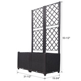 31.5" x 15.7" x 53.5" Poly Rattan Trellis Raised Bed na may Drainage Plug 2 Matatanggal na Pot na may Malaking Flower Box na Built-in na Suporta para sa Pag-akyat ng mga Halaman sa Outdoor Patio Garden Dekorasyon--Brown