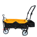 Folding Wagon Collapsible Outdoor Utility Heavy Duty Garden Portable Hand Cart Drink Holder Adjustable Handles Yellow