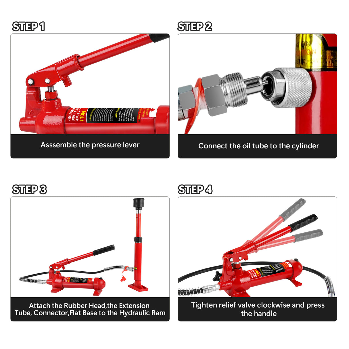 4 Ton Porta Power Kit Portable Hydraulic Jack with Oil Hose Auto Body Frame Kit with Storage Case for Car Repair Truck Farm