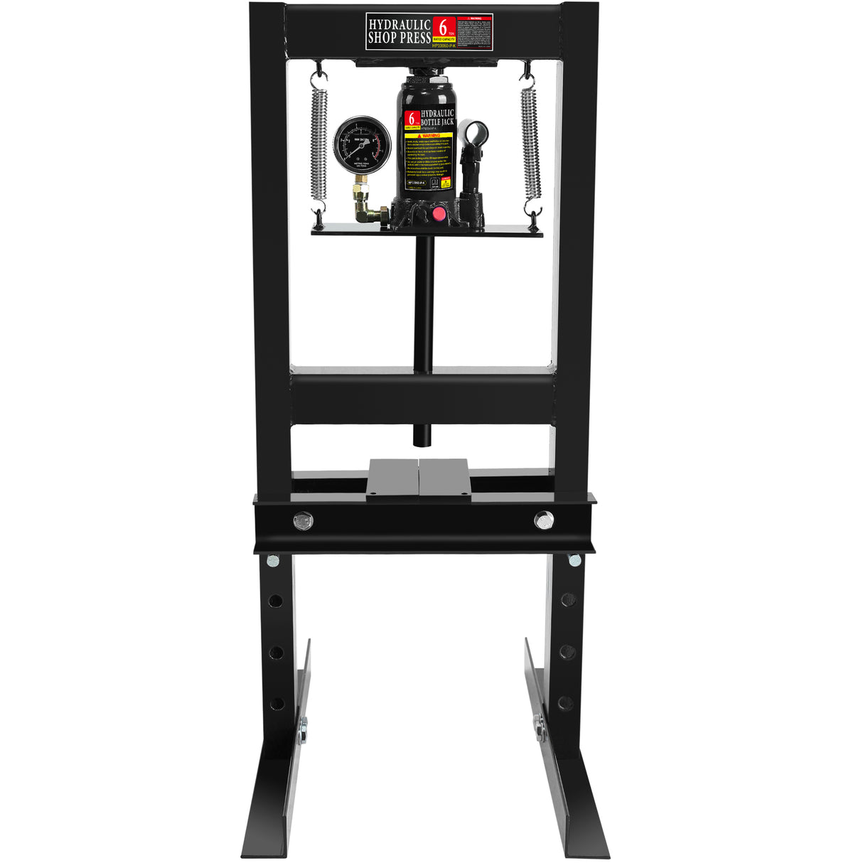 6 Ton Hydraulic Shop Floor Press na may Pressure Gauge Steel H-Frame Steel Plate Naaayos na Working Table Black