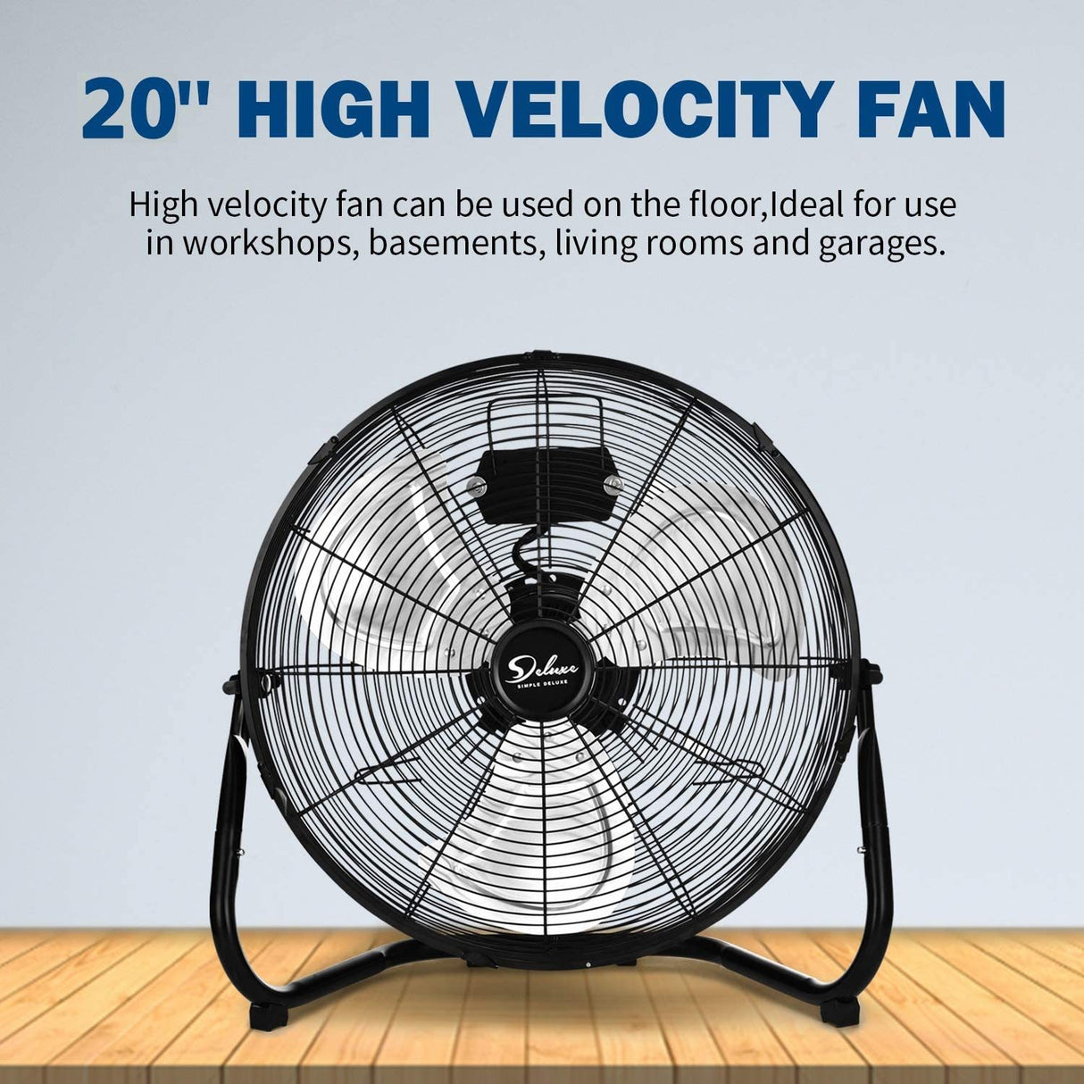 Paquet de 2 ventilateurs de sol industriels en métal robuste, haute vitesse, 20 pouces, 3 vitesses, silencieux, pour usage domestique, commercial, résidentiel et de serre, extérieur/intérieur, noir