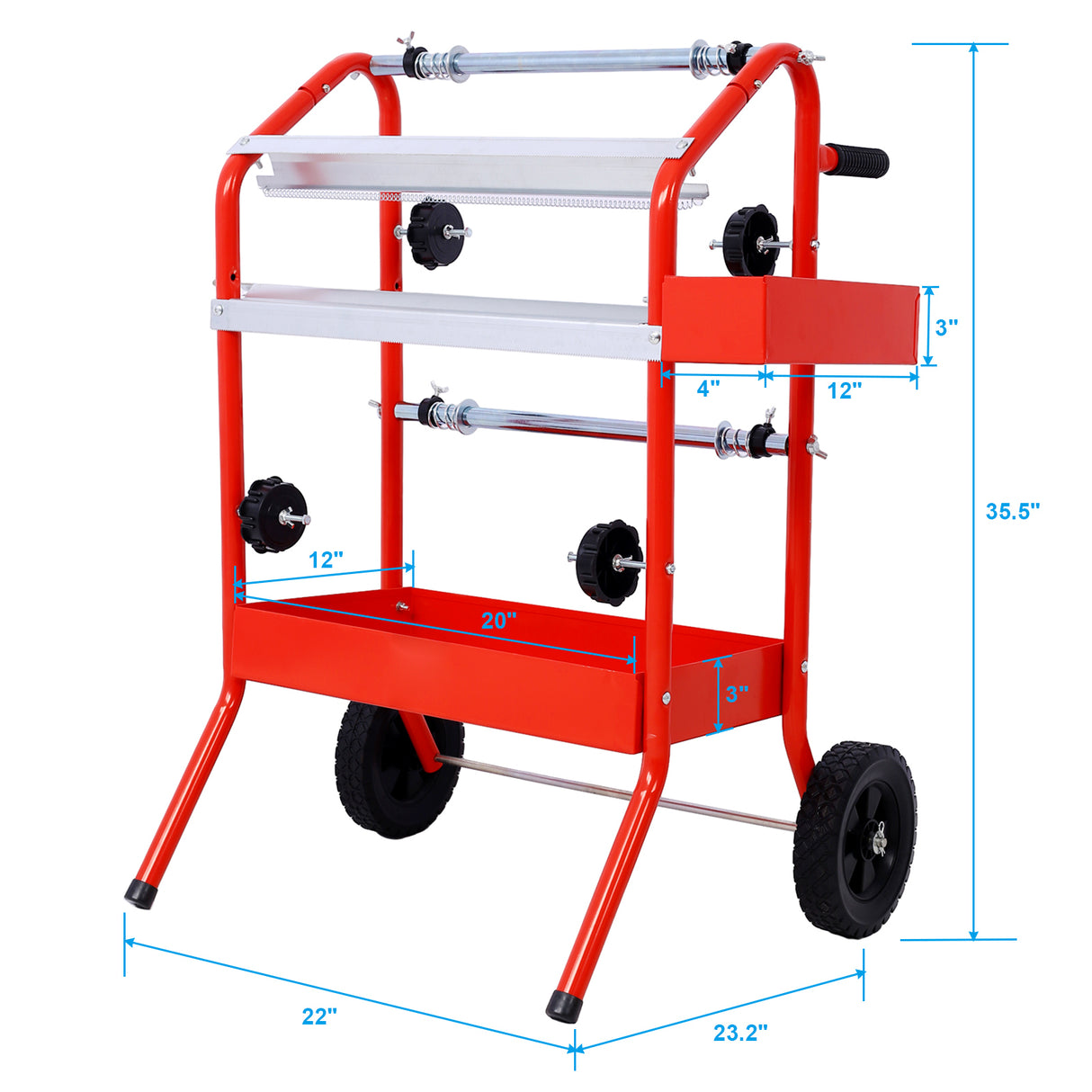 Machine à papier de masquage multi-rouleaux mobile 18" avec plateaux de rangement rouge