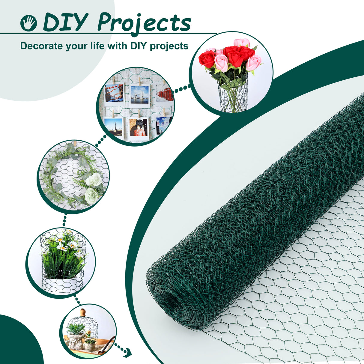 60M Malaking Sukat Galvanized Hexagonal Floral Green Chicken Wire Panlabas na Anti-Rust Wire Poultry Netting para sa Garden Coop Wire Fencing Steel