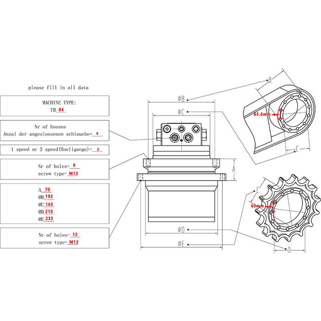 Travel Motor Assembly TM04 GM04 Fits Komatsu PC35 PC40 Kobelco SK40 Excavator