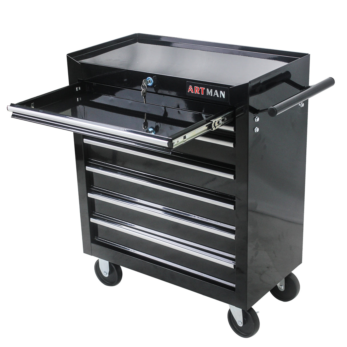 7 Drawers Multifunctional Tool Cart with Wheels Black