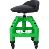 Taburete giratorio neumático de 360 ​​grados, asiento de enredadera rodante mecánico, taller rodante resistente con ruedas, capacidad de 300 libras, color verde