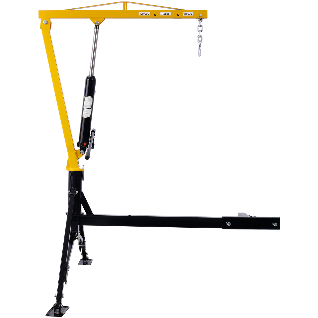 Receiver Hitch Mounted Hydraulic Swivel Pickup Truck Crane 1000 lbs Capacity With 3 Boom Capacities of 500 lbs 750 lbs and 1000 lbs--Yellow