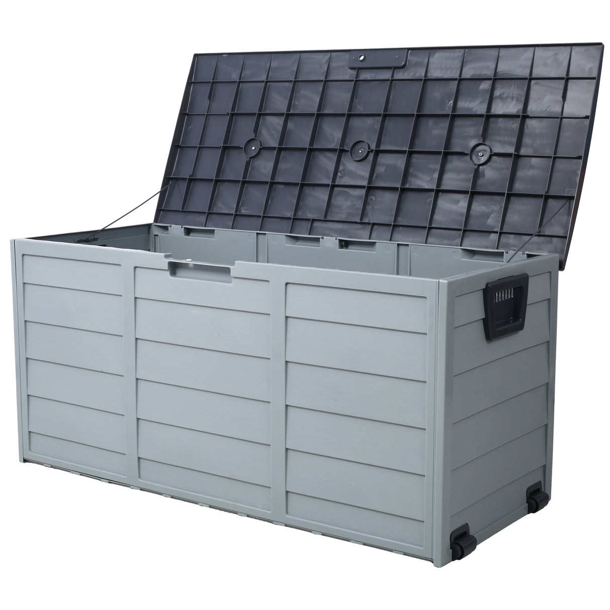 All-Weather UV Pool Deck Box 250 lbs Kapasitet Oppbevaring Skur Bin Bakgård Patio Utendørs m/ Hjul 75 Gallon Resin Deck Box-Organisering og oppbevaring av møbler puter Hageverktøy og bassengleker--grå