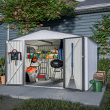 10X8 FT Outdoor Storage Shed Lahat ng Weather Metal na may Lockable Doors Tool para sa Patio ng Hardin sa Backyard Lawn Gray