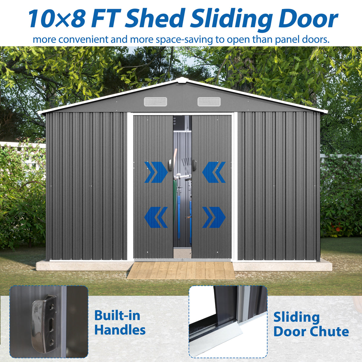 10X8 FT Outdoor Storage Shed Metal Foundation & Lockable Doors Tool for Garden Patio Backyard Lawn Grey