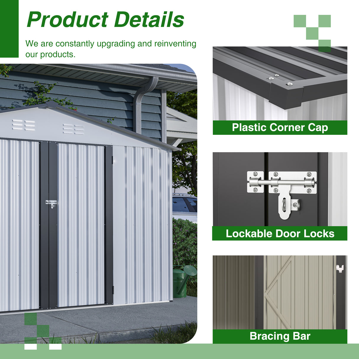 10X8 FT Outdoor Storage Shed Lahat ng Weather Metal na may Lockable Doors Tool para sa Patio ng Hardin sa Backyard Lawn Gray