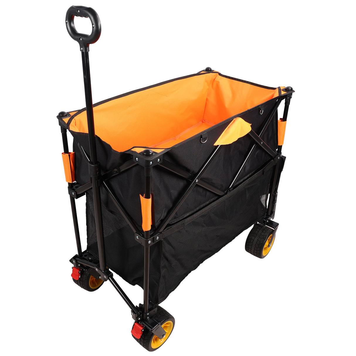 Big Large Capacity Folding Cart Extra Long Extender Wagon Folding Garden Shopping Beach Cart Black Orange