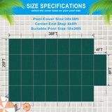 Pool Safety Cover Fits 18x36ft Rectangular Inground Winter Swimming Pools with 4x8ft Center End Step Triple Stitched High Strength Mesh PP Great Rain Permeability Installation Hardware--Green Mesh