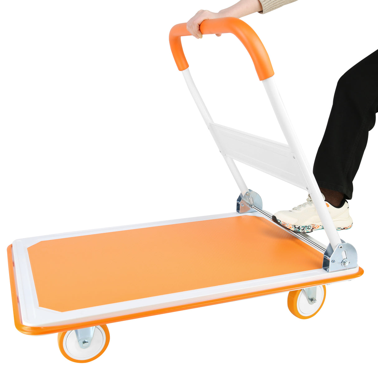 Sammenleggbar Push Cart Dolly 660 Lb Kapasitet Heavy Duty Flytteplattform Håndtruck Hvit og oransje