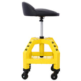 Taburete giratorio neumático de 360 ​​grados, asiento de enredadera rodante mecánico, taller resistente con ruedas, capacidad de 300 libras, color amarillo