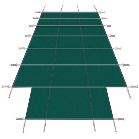 Pool Safety Cover Fits 16x32ft Rectangular Inground Winter Swimming Pools with 4x8ft Center End Step Triple Stitched High Strength Mesh PP Great Rain Permeability Installation Hardware--Green