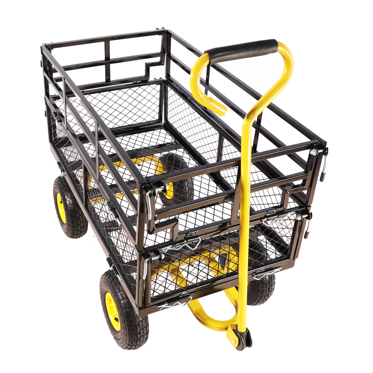 Wagon Cart Garden Trucks Transport Firewood Yellow Black Steel 600 lbs Capacity