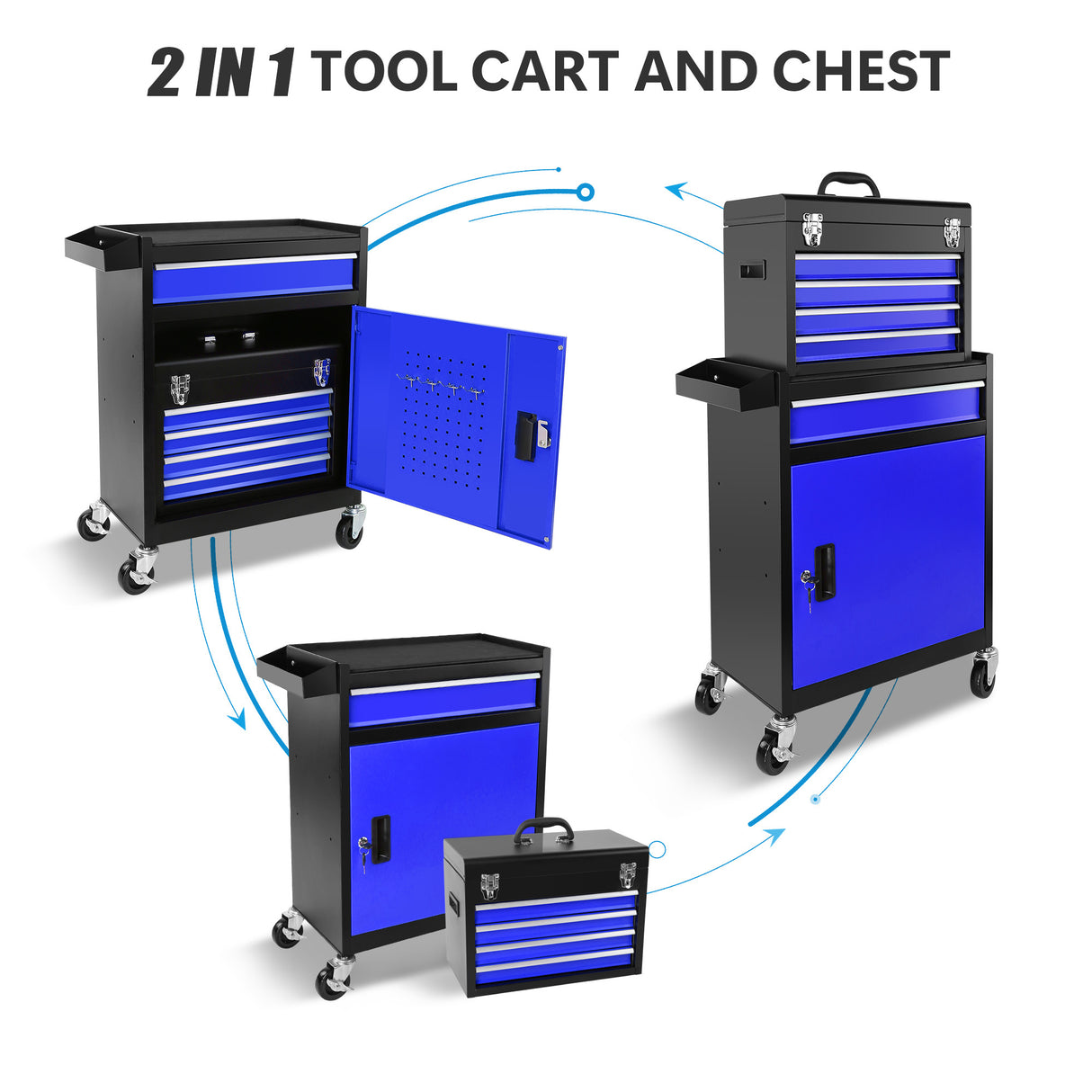 5-Drawer Rolling Tool Chest High Capacity Storage Cabinet W/Lockable Wheels Anti-Slip Liner Detachable Box Organizer