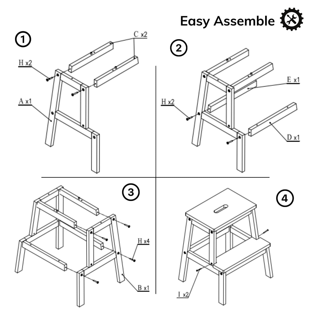 Tabouret à deux marches en bois d'acacia rectangulaire de petite taille, capacité de 250 lb