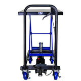 Hydraulic Lift Trolley 500 LBS Capacity na may 4 na Gulong para sa Material Handling at Transportasyon--Black+Blue