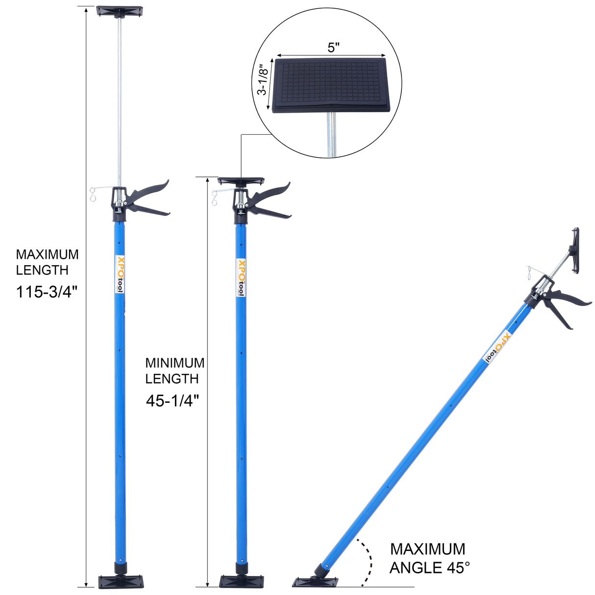 2 Pack Adjustable Support Pole Steel 3rd Hand System Rod for Jacks Cargo Bars Drywalls Cabinet Jacks for Installing Cabinets Extends from 45 to 114 Inch with Carrry Bag--Blue