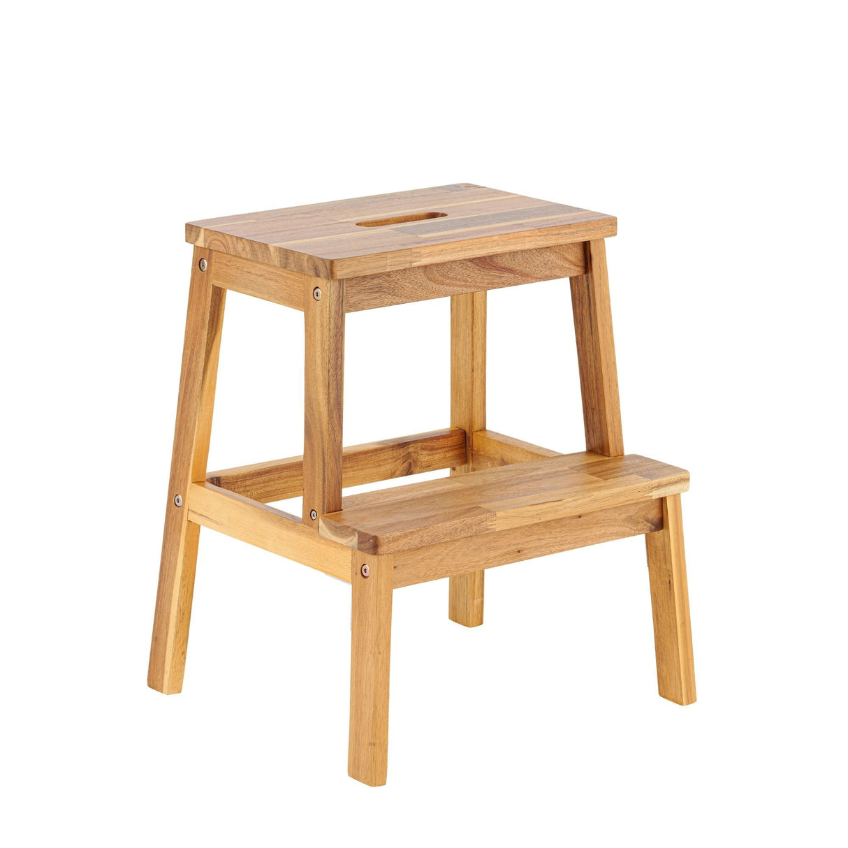 Tabouret à deux marches en bois d'acacia rectangulaire de petite taille, capacité de 250 lb